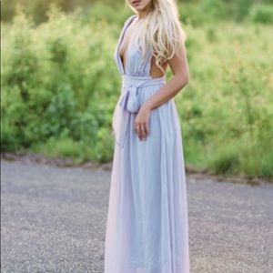 Grey Deep V Neck Maxi Dress